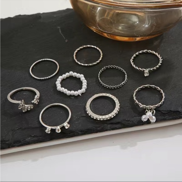 4/$12 9pc Silver Butterfly Pearl Stackable Rings - Picture 5 of 9
